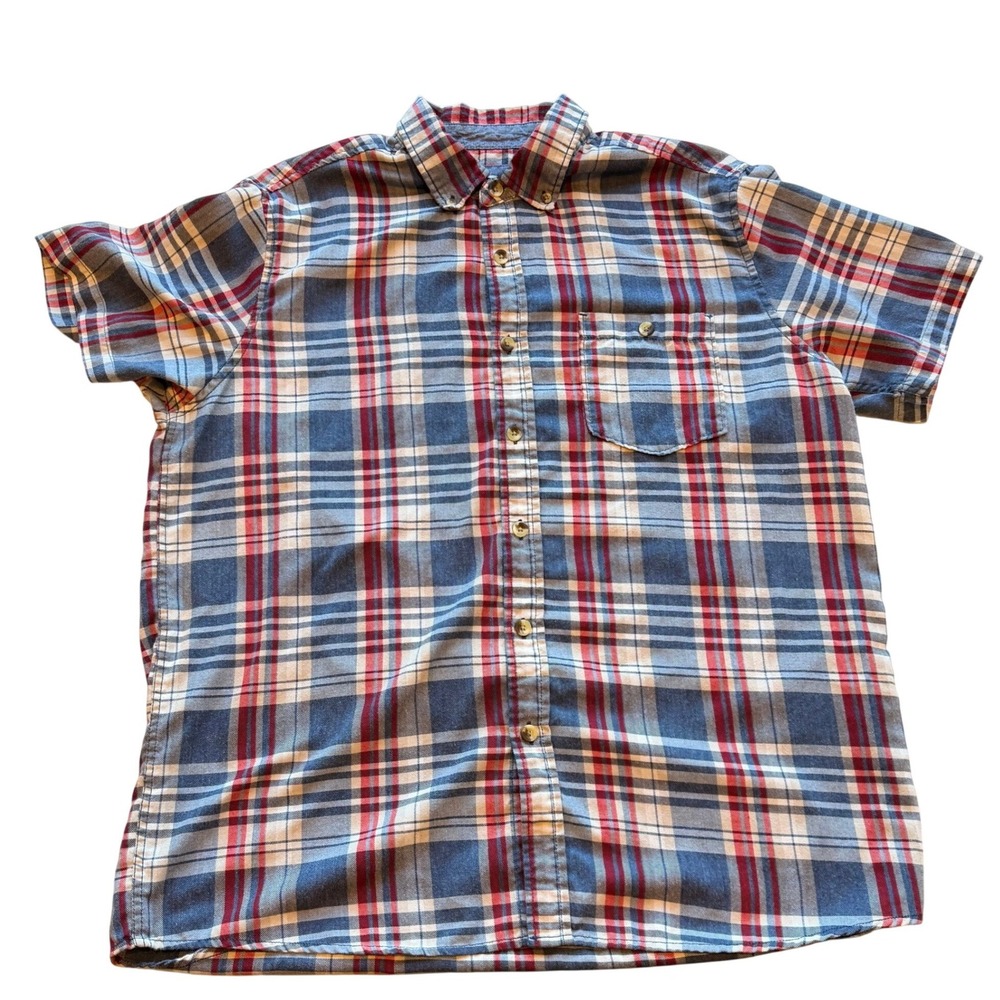 North River Outfitters Mens Plaid Short Sleeve Button Up Shirt Red Blue Sz Large